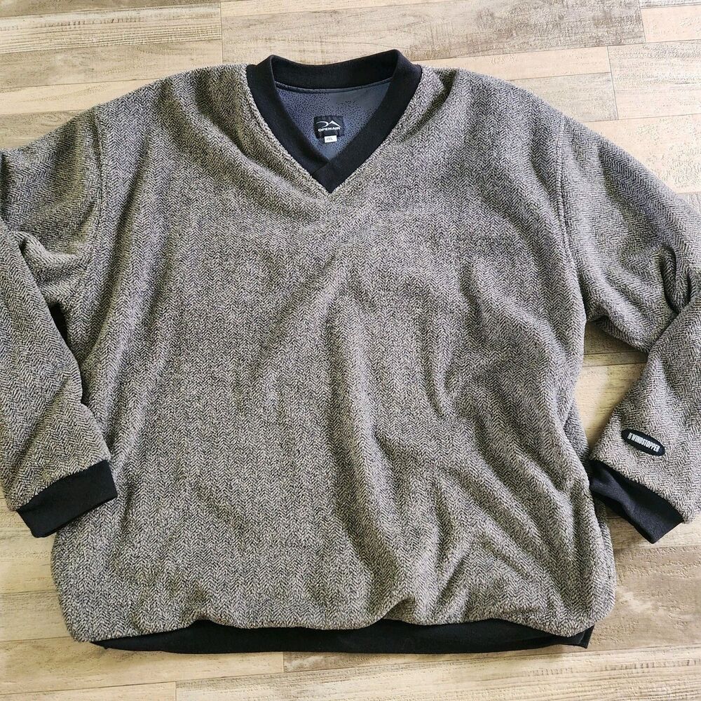 Openair Gore Windstopper V Neck Sweatshirt Gray W/Black Trim Relaxed Fit Size XL
